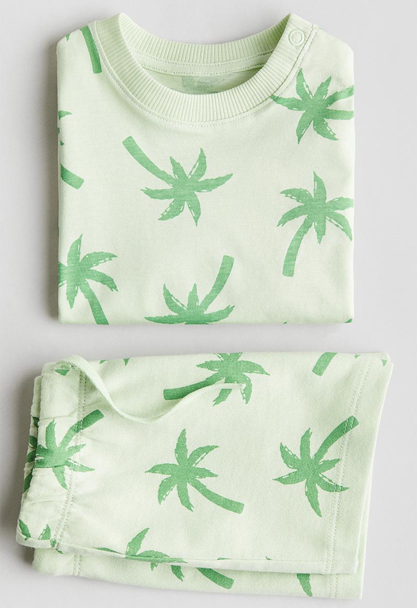 H&M - 2-piece cotton set - light green/palm trees