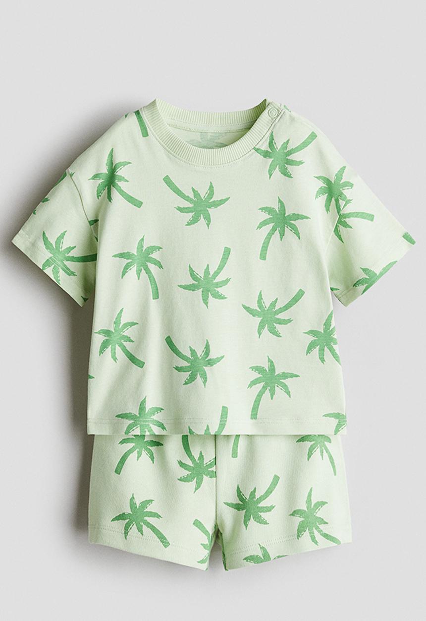 H&M - 2-piece cotton set - light green/palm trees