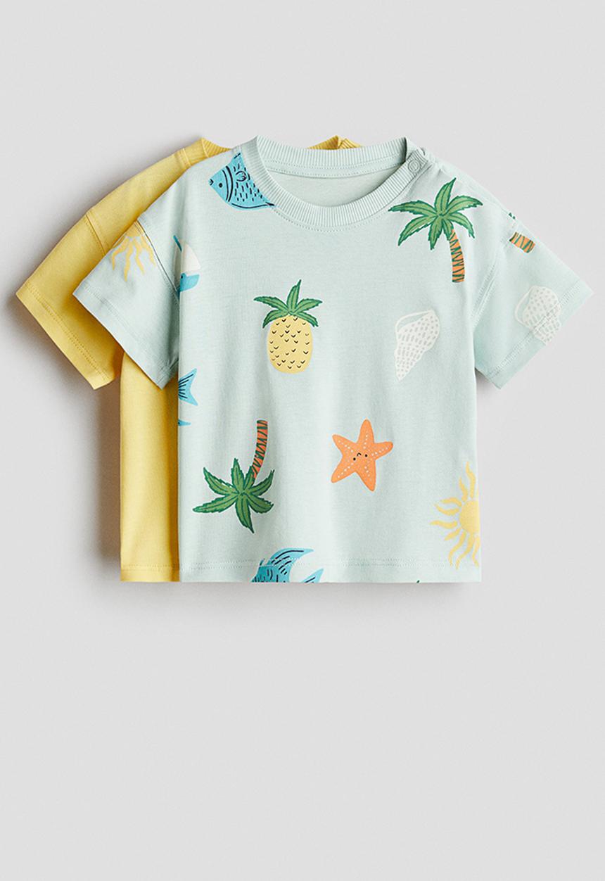 H&M - 2-pack cotton t-shirts -light turquoise/beach