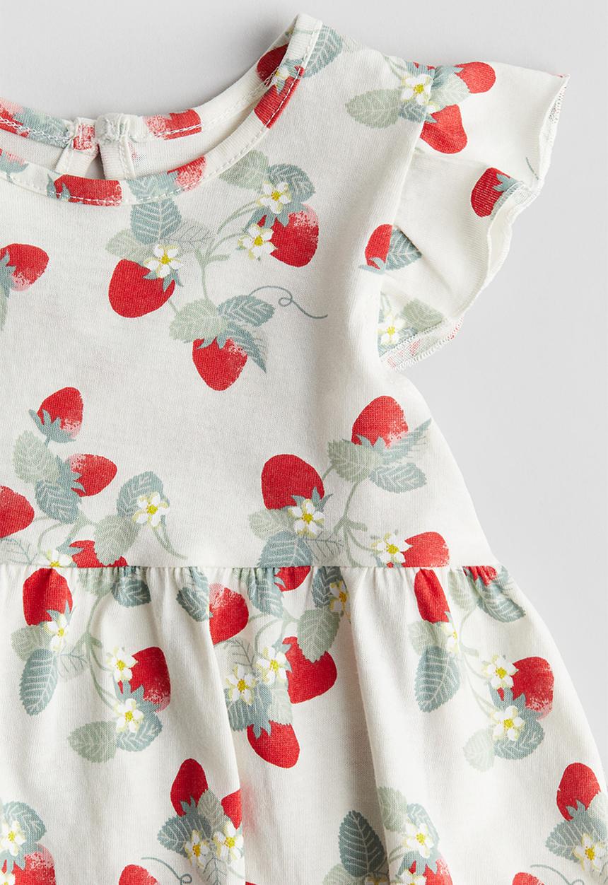 H&M - Printed cotton dress - white/strawberries