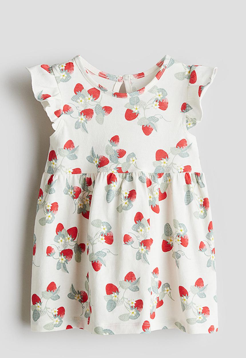 H&M - Printed cotton dress - white/strawberries