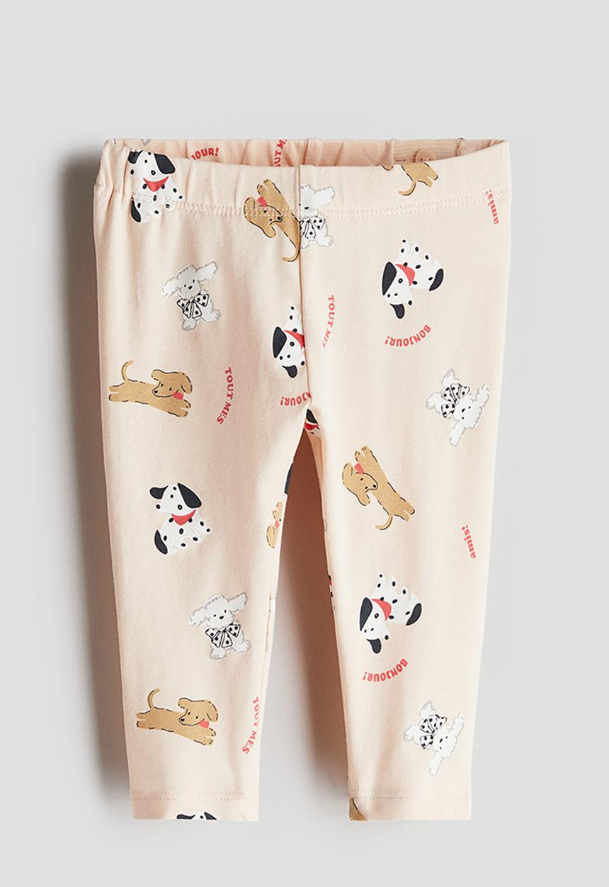H&M - Printed cotton leggings - peach/dogs 