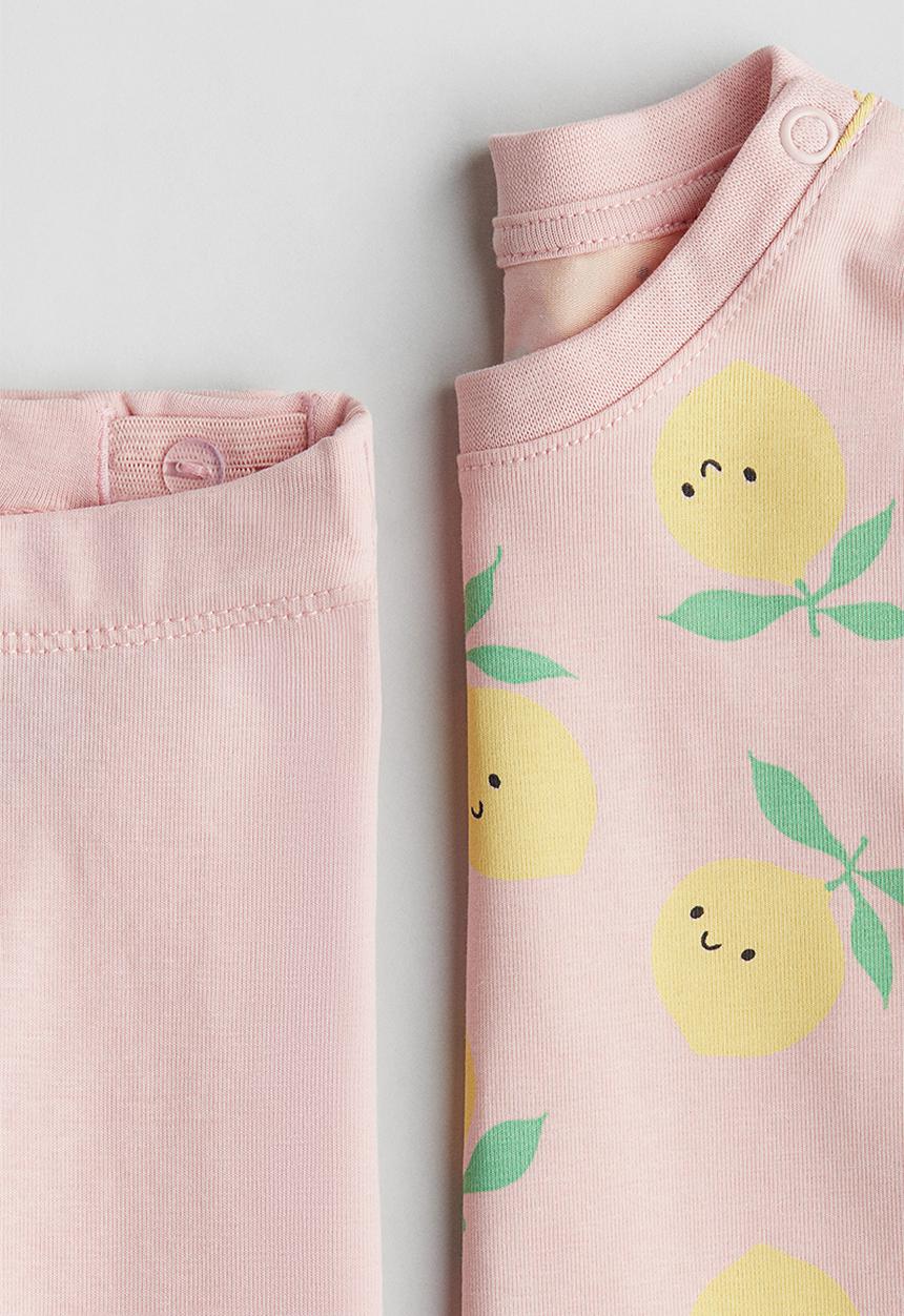 H&M - 2-piece cotton jersey set - light pink/lemons