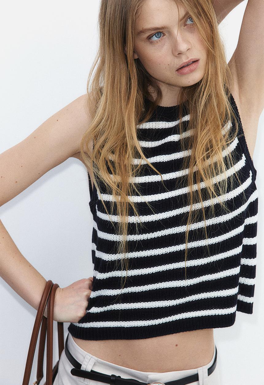 H&M - Sweater vest - navy blue/striped