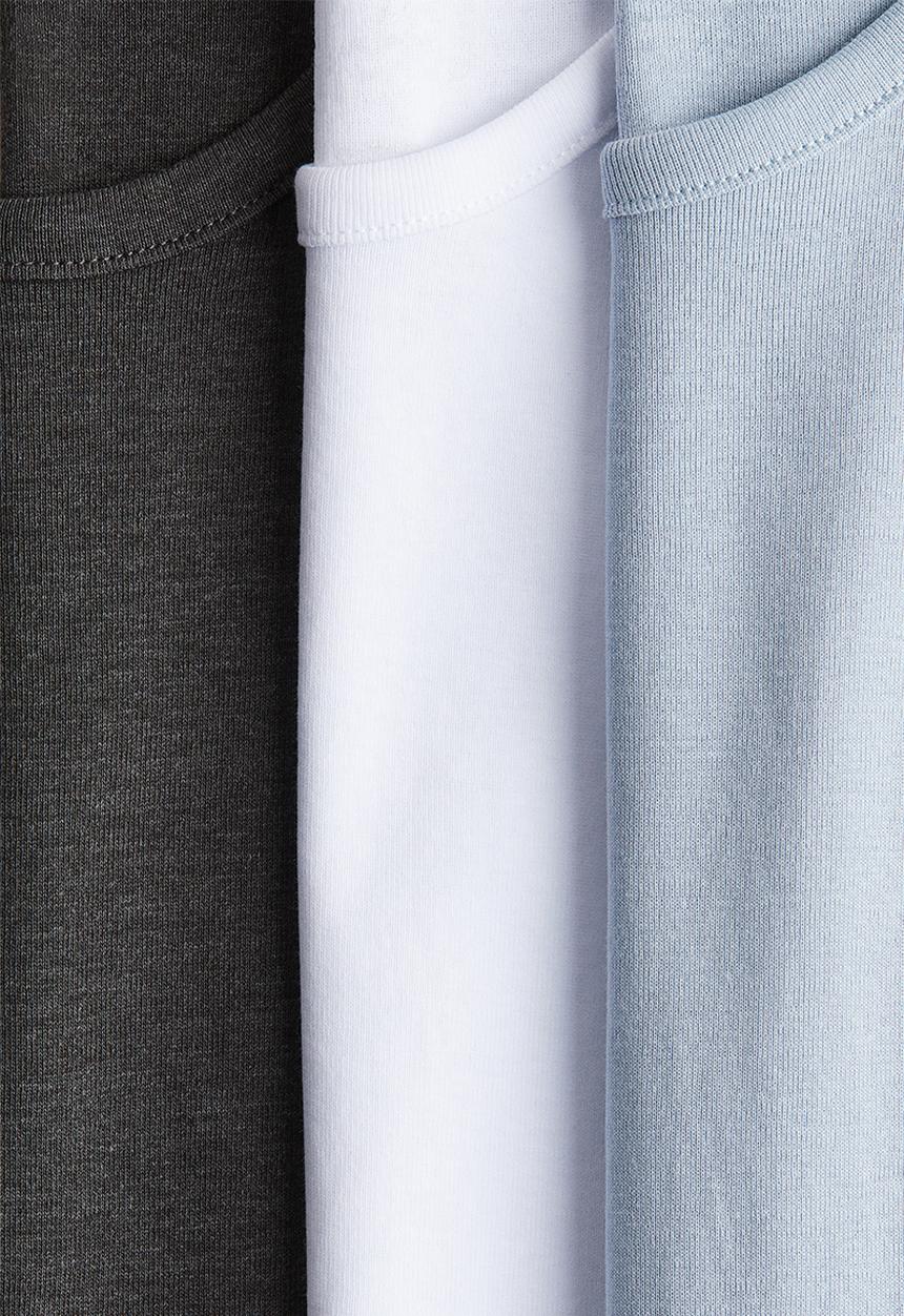 H&M - 3-Pack cotton jersey vest tops - light blue/dark grey 