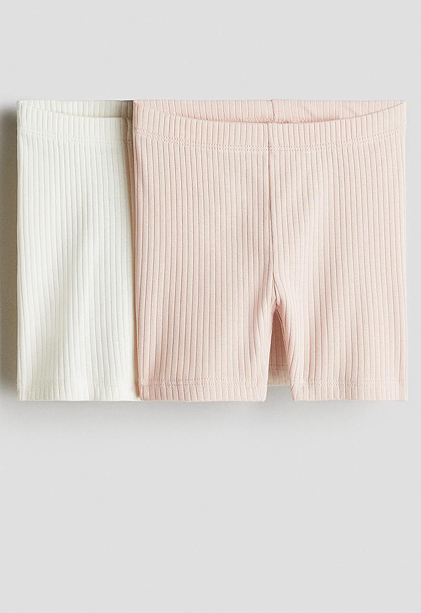H&M - 2-Pack ribbed cycling shorts - white & light pink