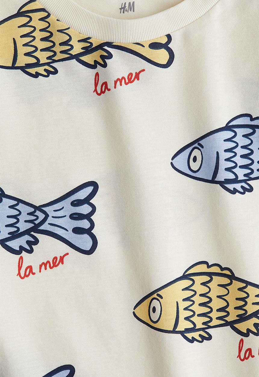 H&M - Printed T-shirt - white/fish