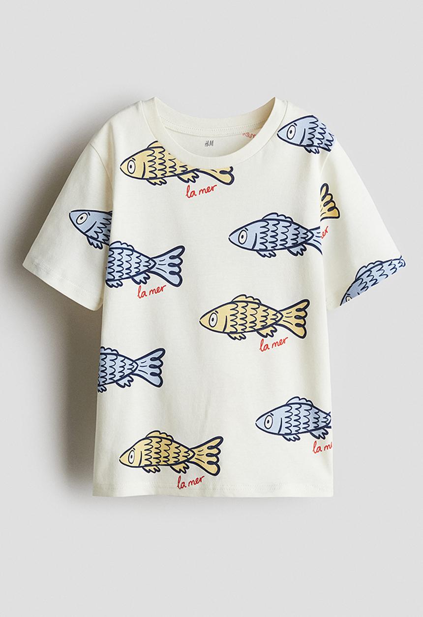 H&M - Printed T-shirt - white/fish