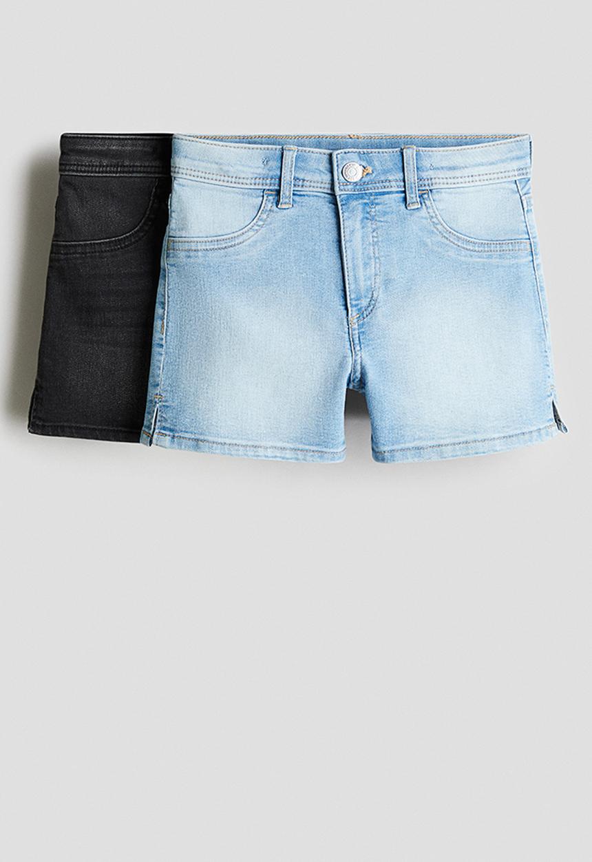 H&M - 2-Pack denim shorts - light denim blue/black