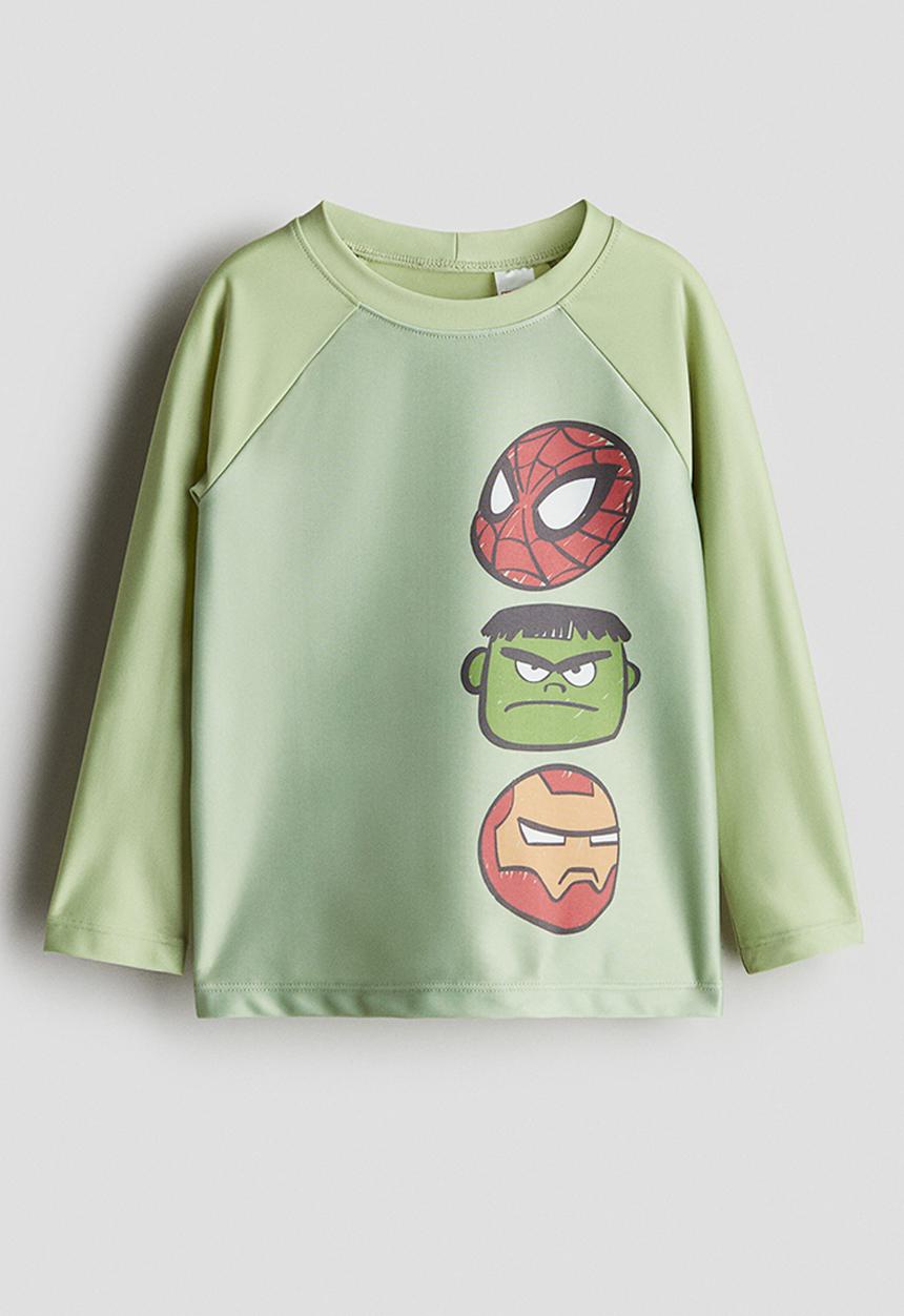 H&M - Upf 50 printed swim top - light green/spidey