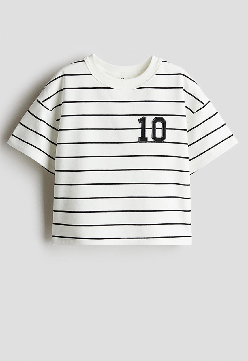 H&M - Print-motif short top - white striped 