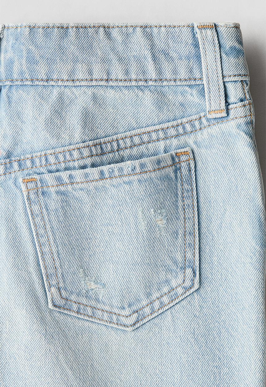 H&M - Worn-out-detail denim skirt - light denim blue