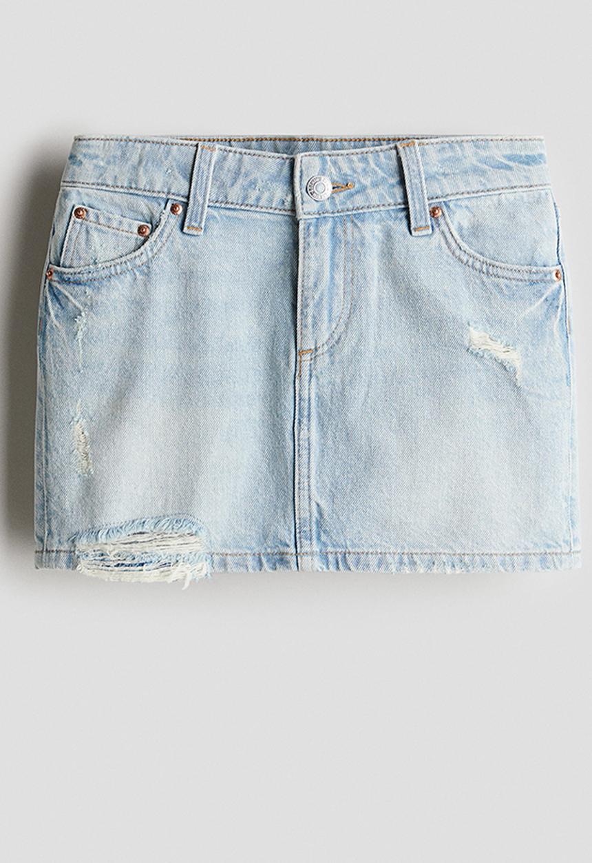 H&M - Worn-out-detail denim skirt - light denim blue