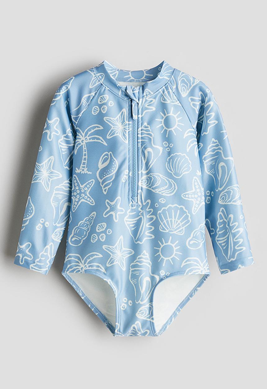 H&M - Long-sleeved swimsuit - blue/seashells