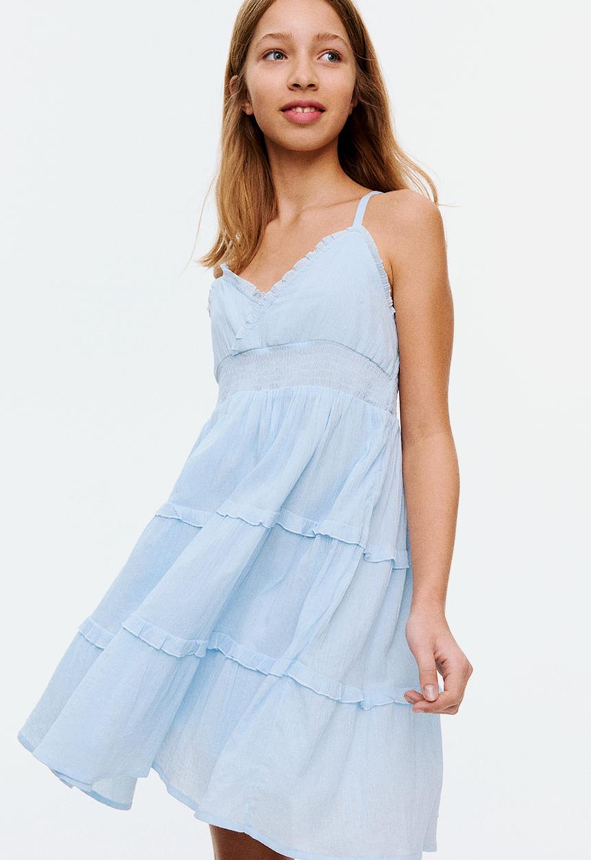 H&M - Smocked frill-trimmed dress - light blue 