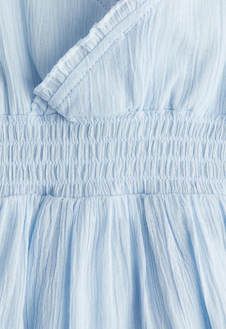 H&M - Smocked frill-trimmed dress - light blue 