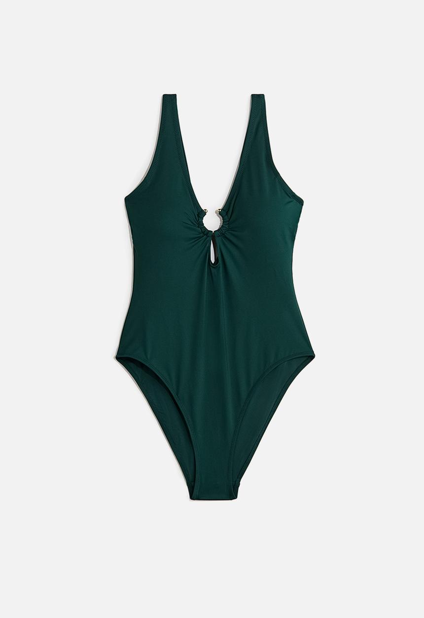 H&M - Padded-cup high leg swimsuit - dark green
