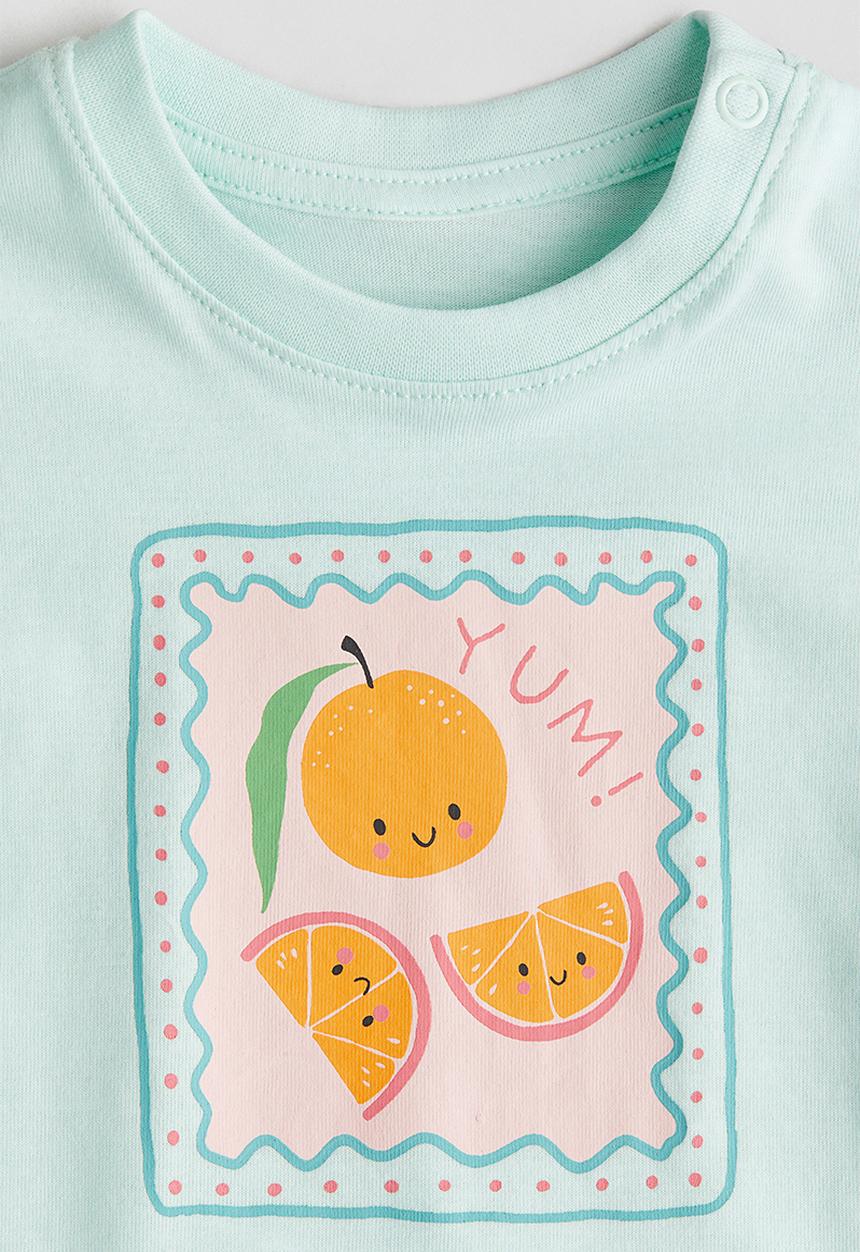 H&M - Printed cotton T-shirt - light turquoise oranges