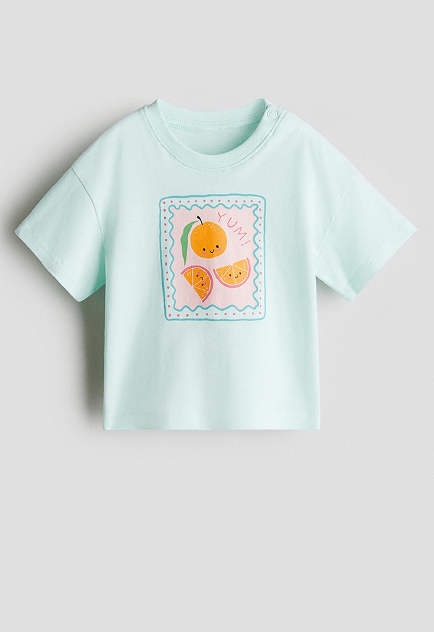 H&M - Printed cotton T-shirt - light turquoise oranges