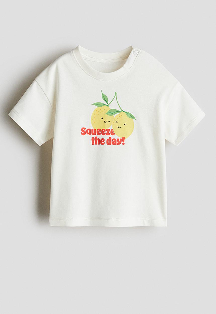 H&M - Printed cotton T-shirt - white squeeze the day!