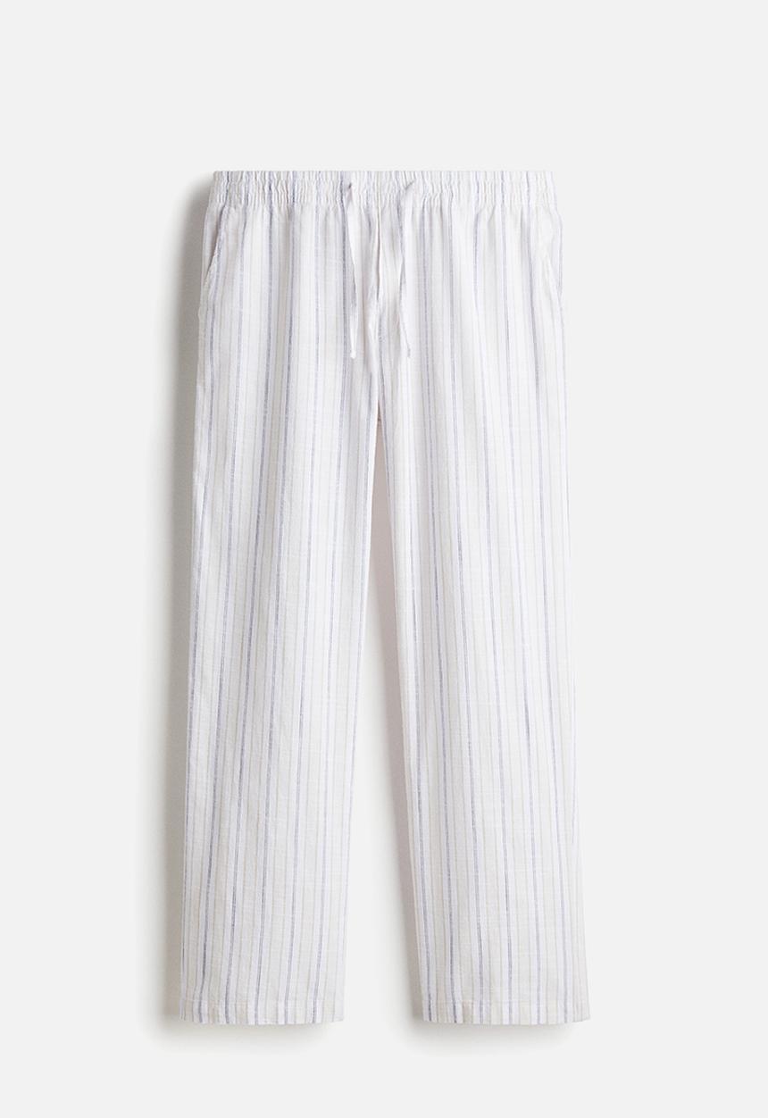 H&M - Relaxed fit cotton trousers - white & beige striped