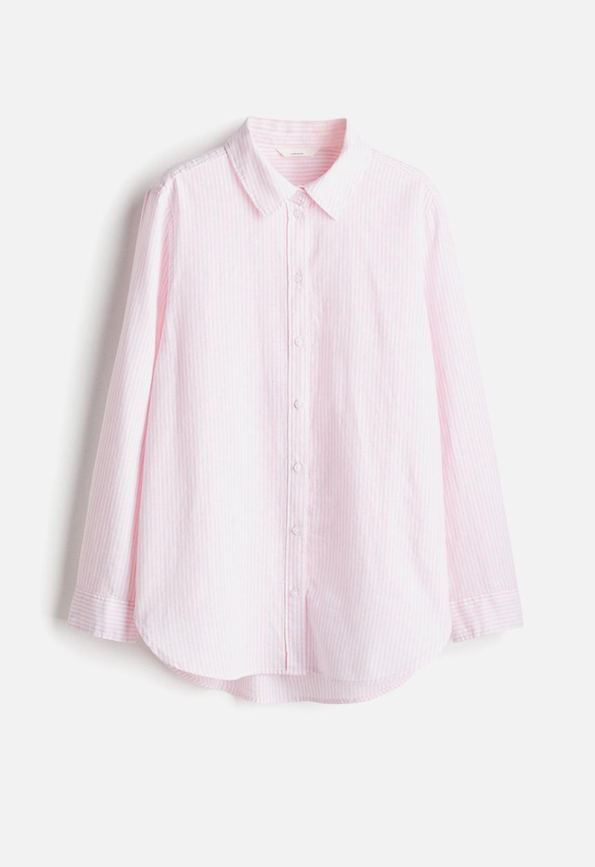 H&M - Linen-blend shirt - light pink striped