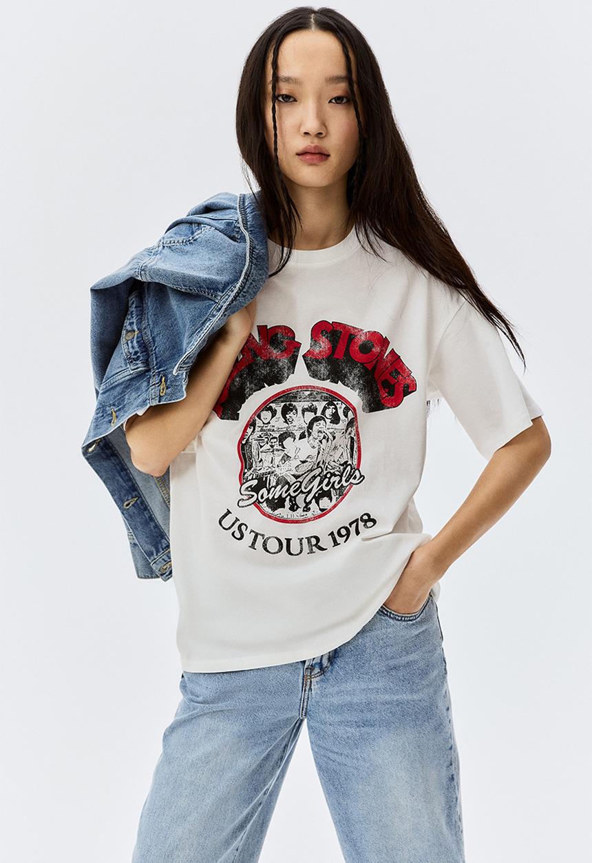 H&M - Oversized printed t-shirt - cream the rolling stones