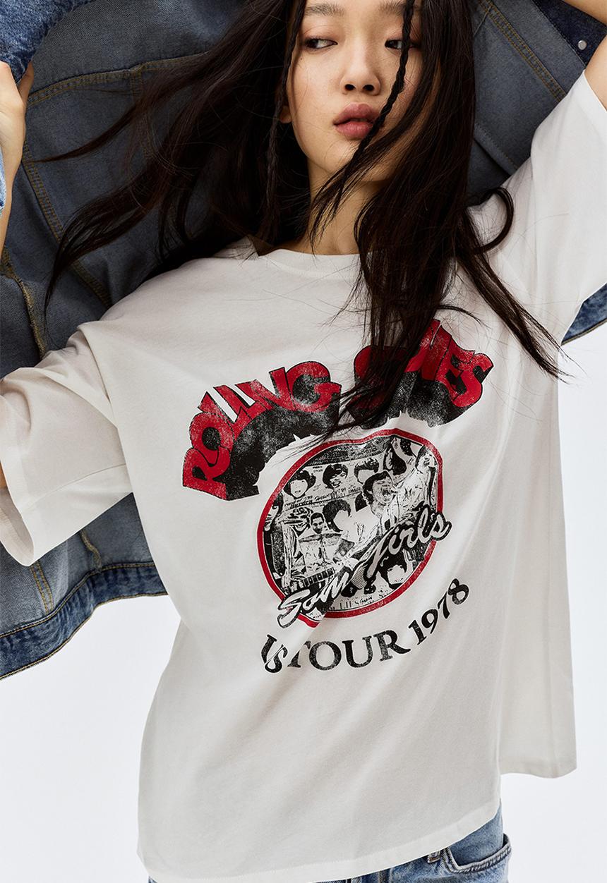 H&M - Oversized printed t-shirt - cream the rolling stones