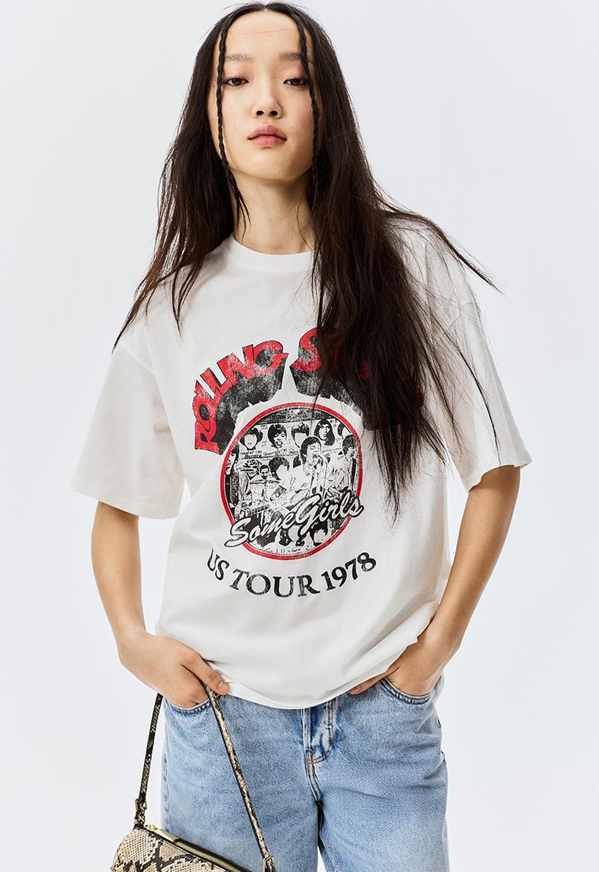 H&M - Oversized printed t-shirt - cream the rolling stones