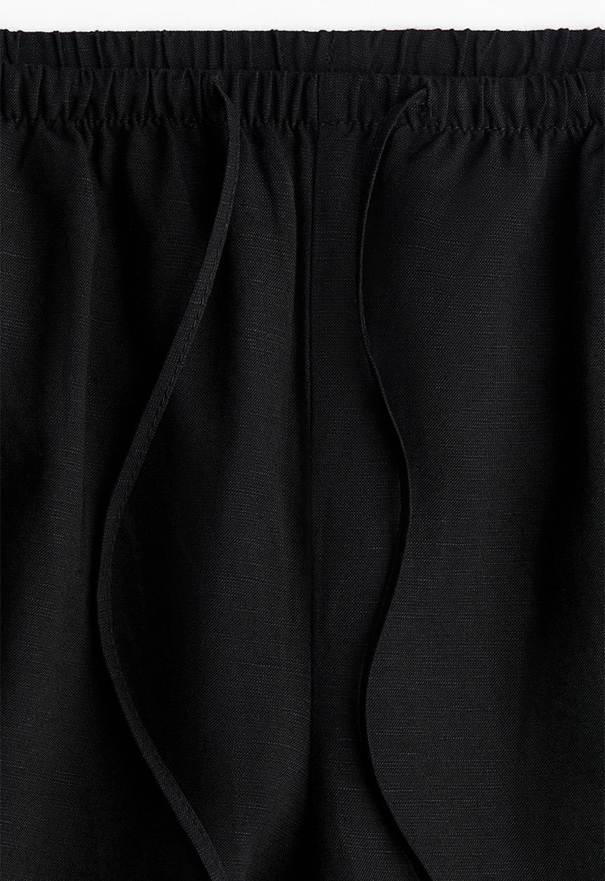 H&M - Straight linen-blend trousers - black