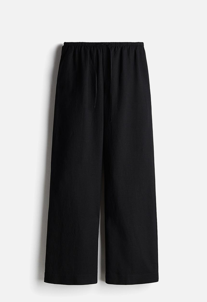 H&M - Straight linen-blend trousers - black