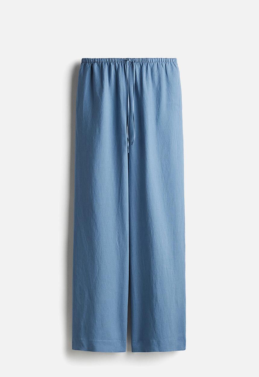 H&M - Straight linen-blend trousers - dusty blue