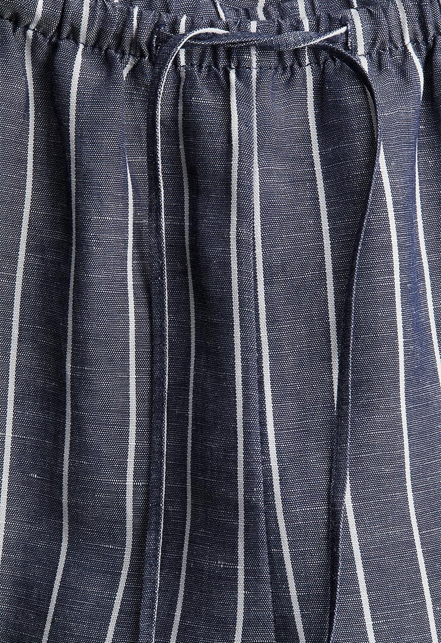 H&M - Straight linen-blend trousers - dark blue striped