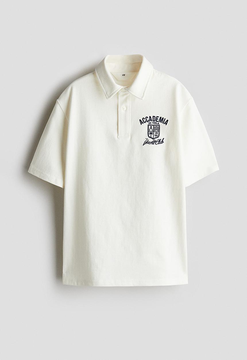 H&M - Text-motif polo shirt - cream accademia di vela