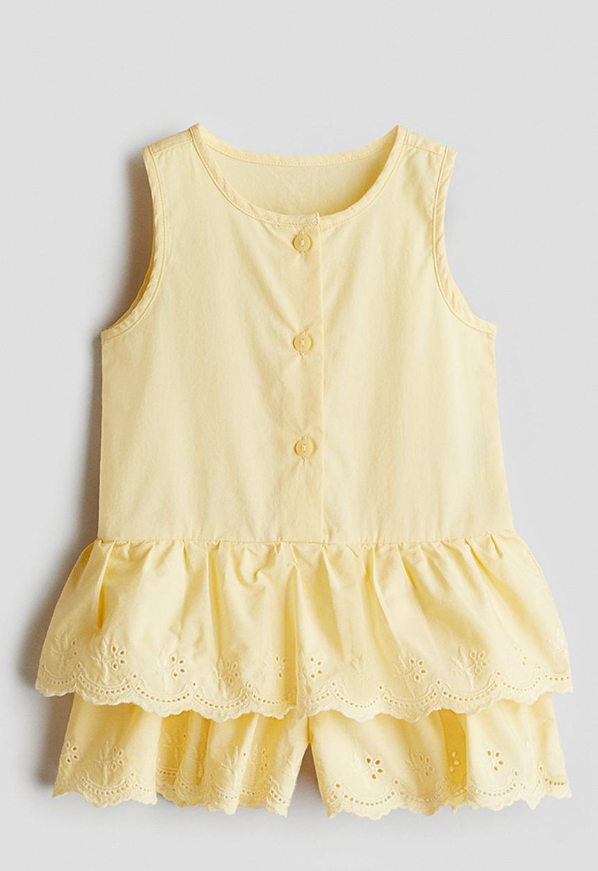 H&M - Flounced cotton romper suit - yellow