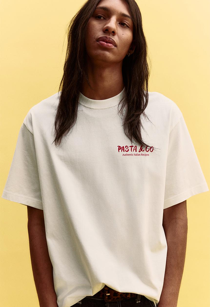 H&M - Loose fit printed T-shirt - white/pasta