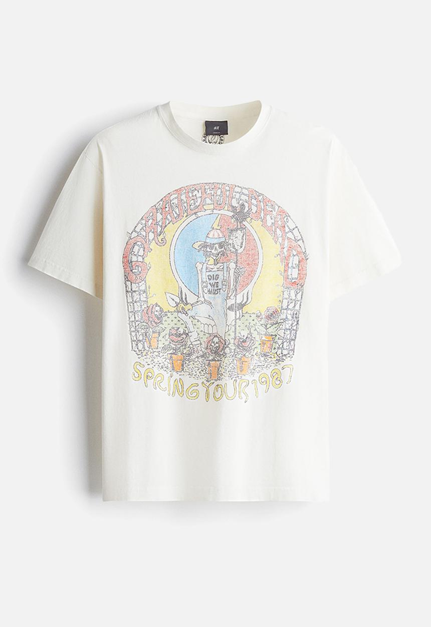 H&M - Loose fit vintage-look printed T-shirt - white/grateful dead