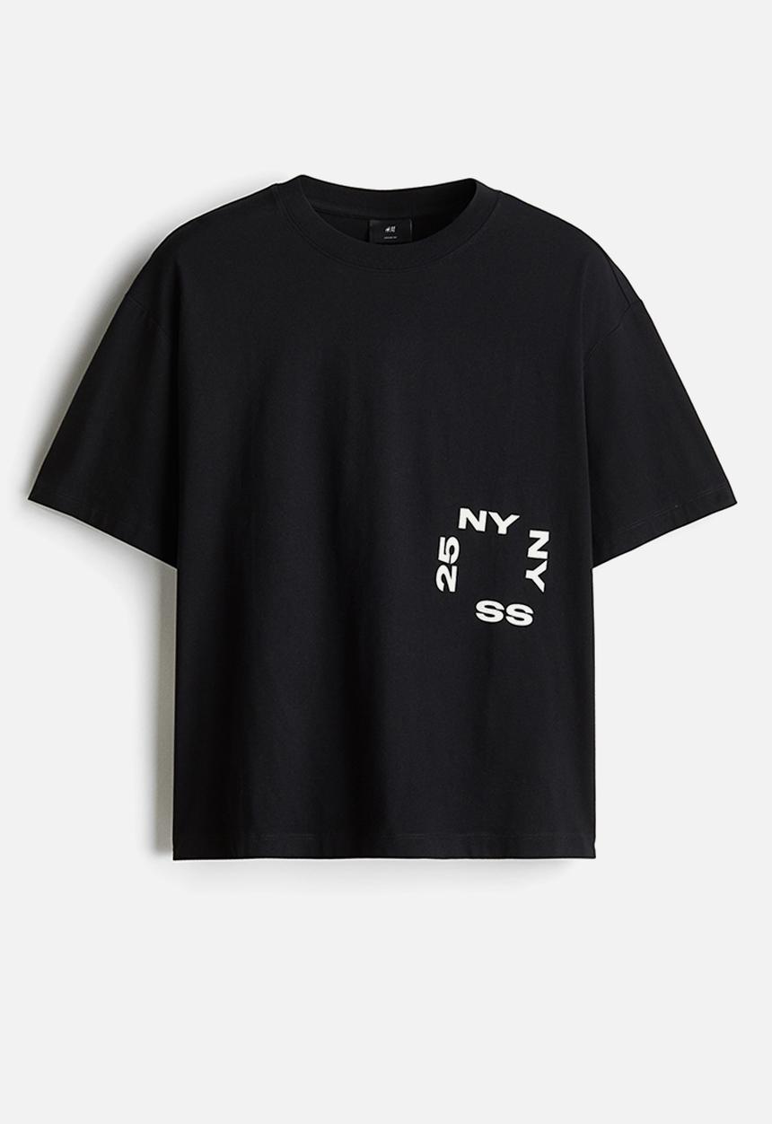 H&M - Loose fit printed T-shirt - black/ny