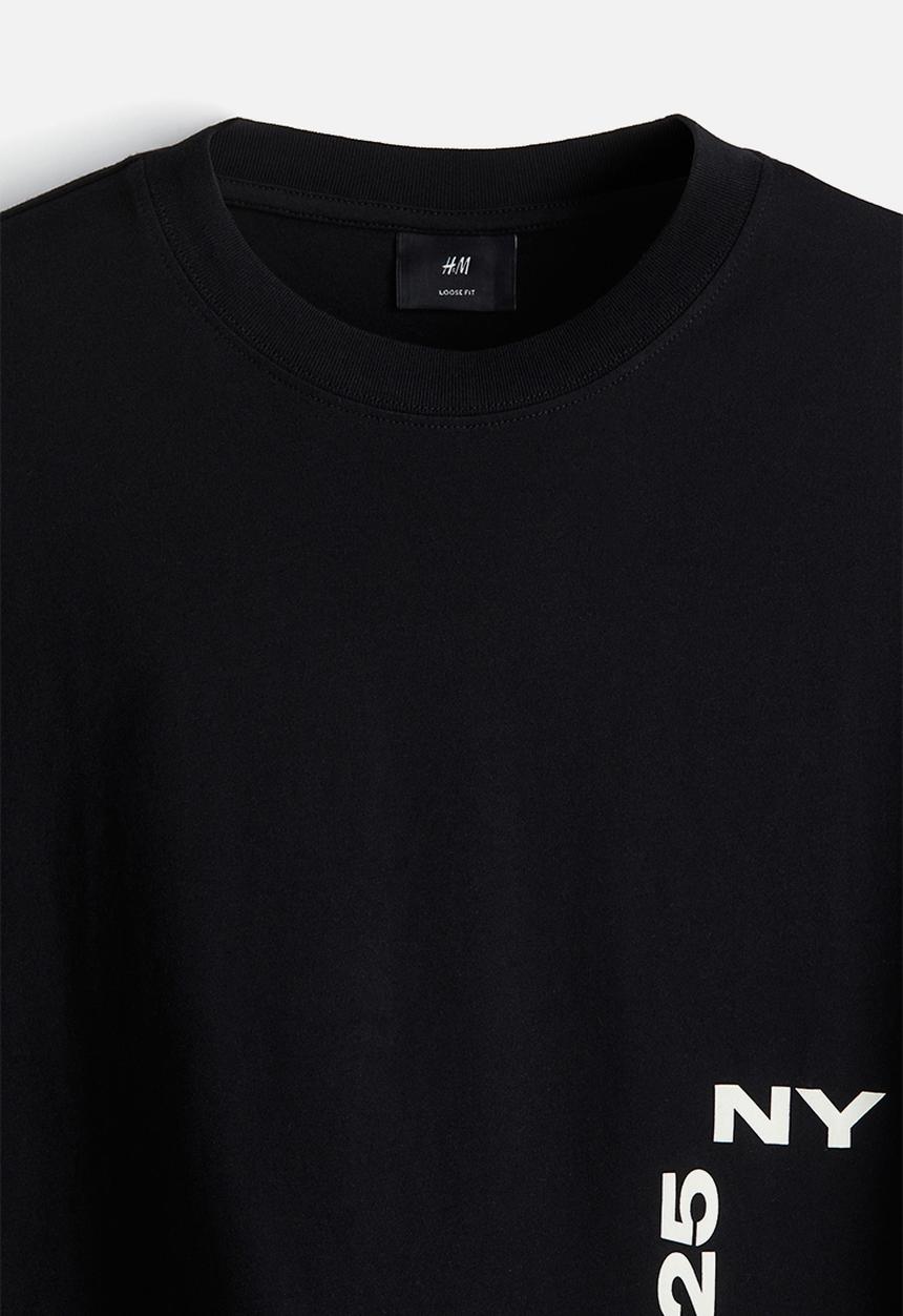 H&M - Loose fit printed T-shirt - black/ny