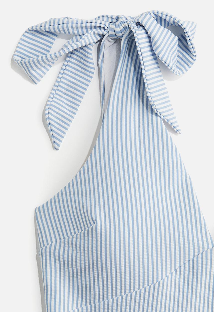 H&M - Padded-cup high leg swimsuit - light blue striped 
