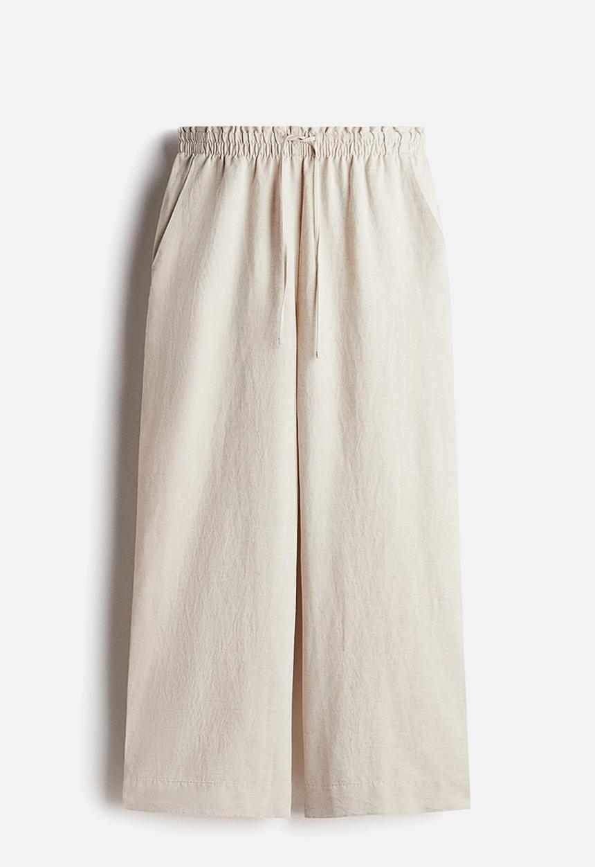 H&M - Cropped linen-blend trousers - light beige