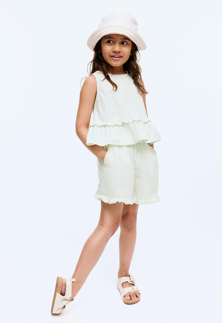 H&M - Frill-trimmed cotton shorts - light green/striped 