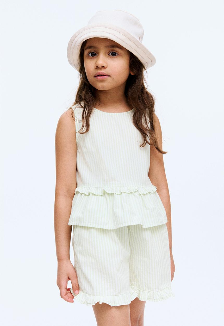 H&M - Frill-trimmed cotton shorts - light green/striped 