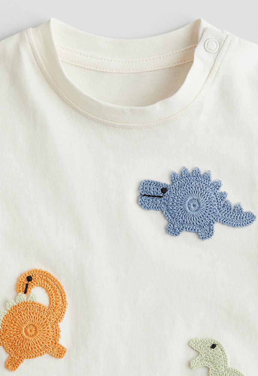 H&M - Appliquéd T-shirt - white dinosaurs
