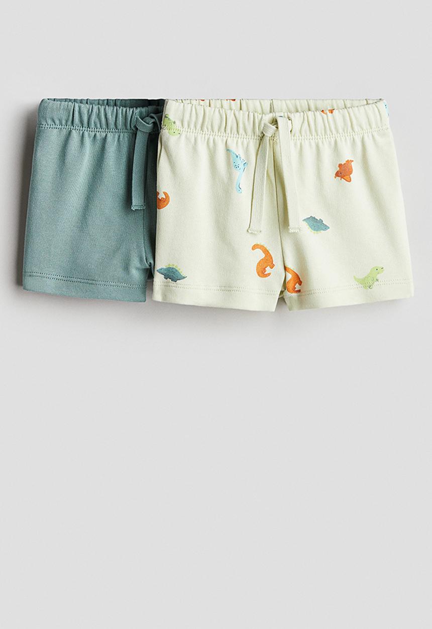 H&M - 2-pack cotton shorts - light green/dinosaurs