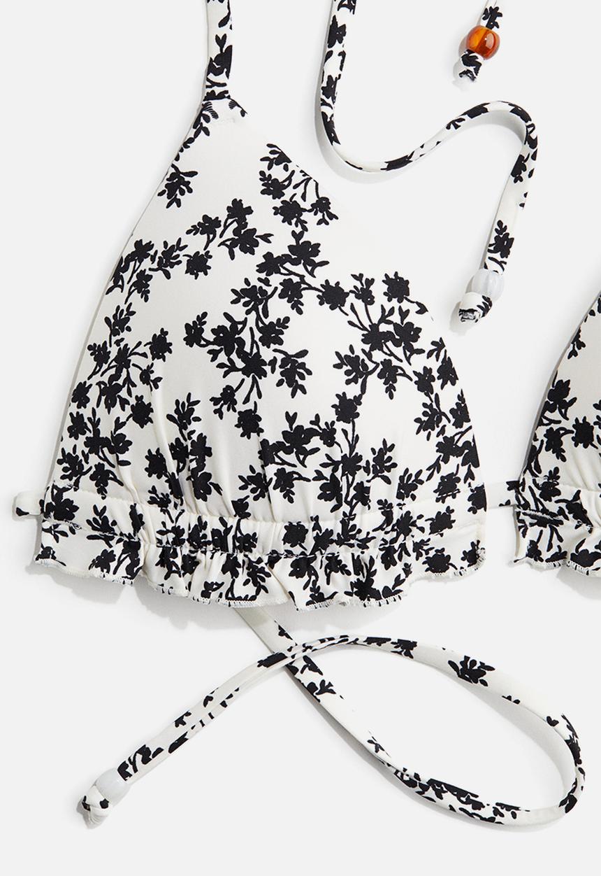 H&M - Push-up triangle bikini top - white/black floral