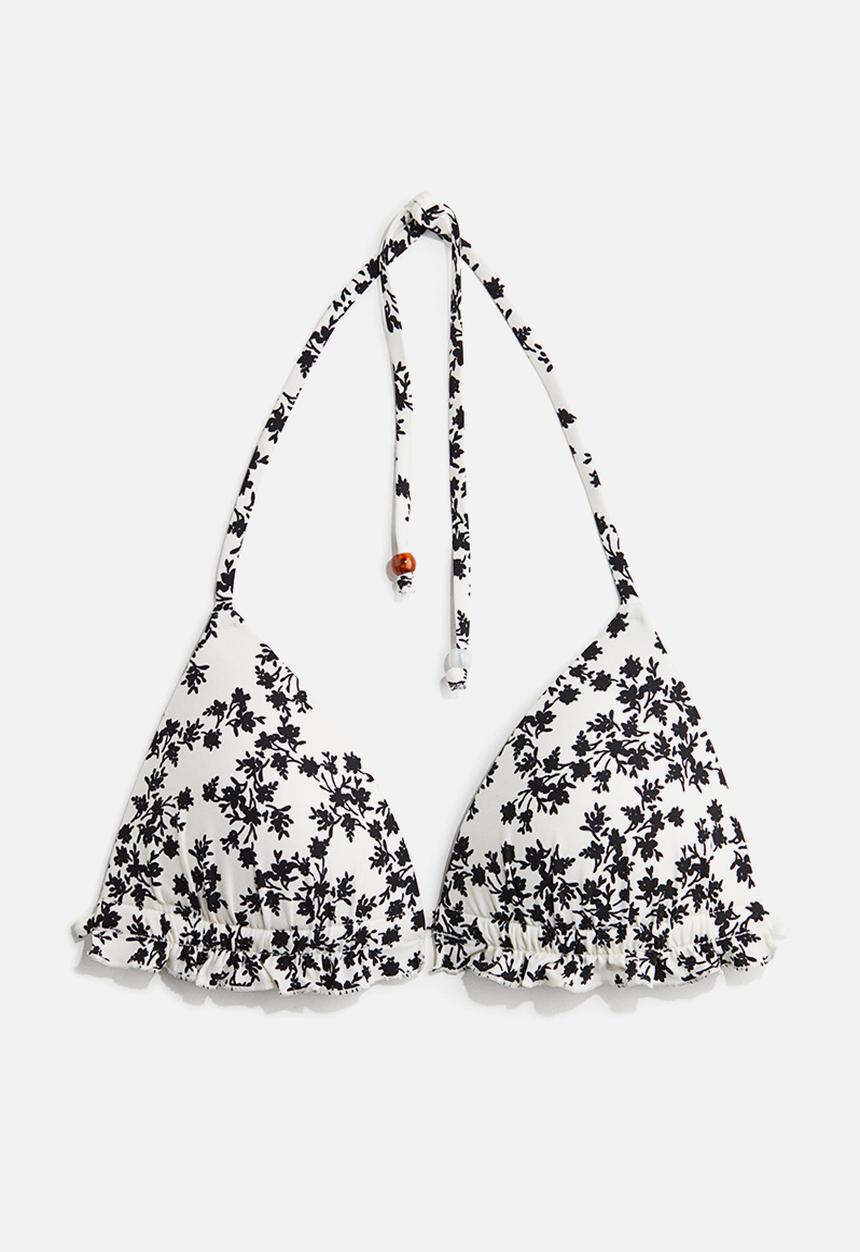 H&M - Push-up triangle bikini top - white/black floral