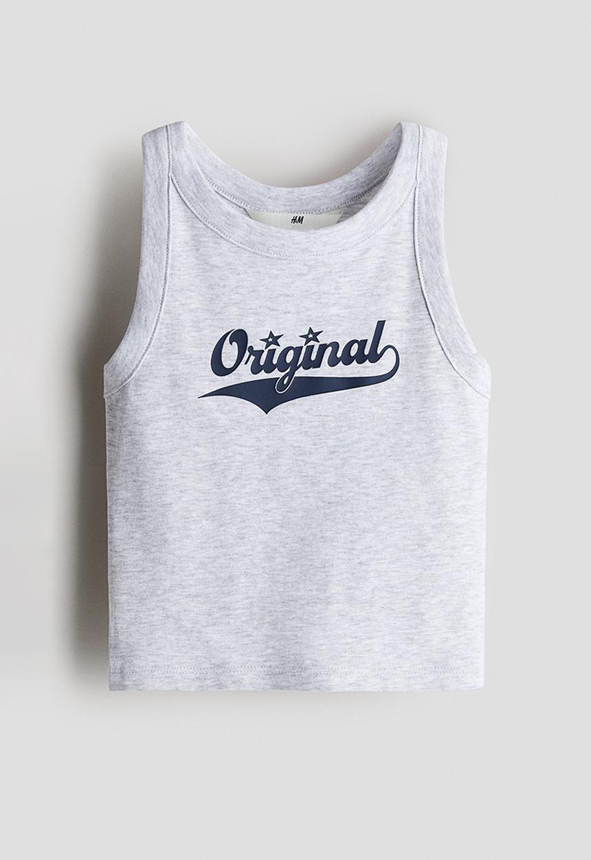 H&M - Printed cotton vest top - light grey original