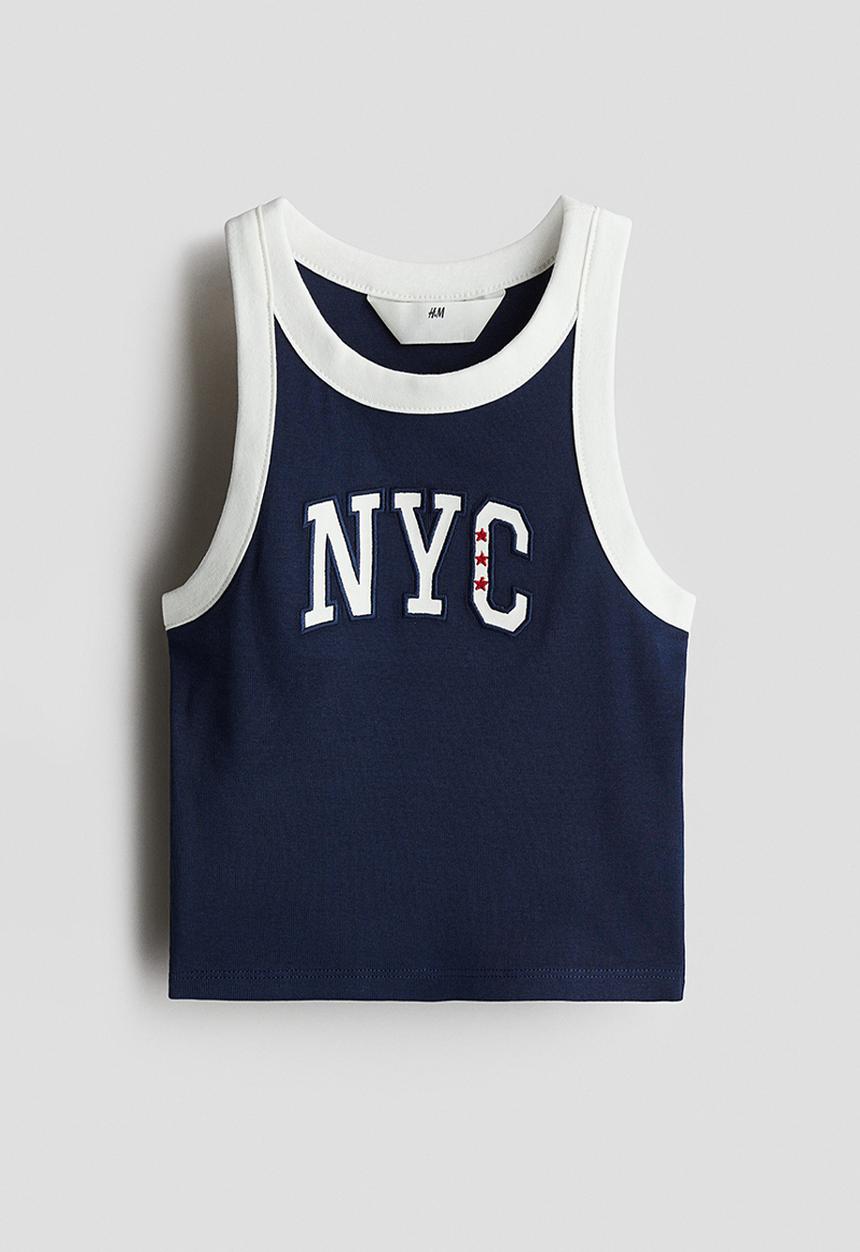 H&M - Printed cotton vest top - navy blue nyc