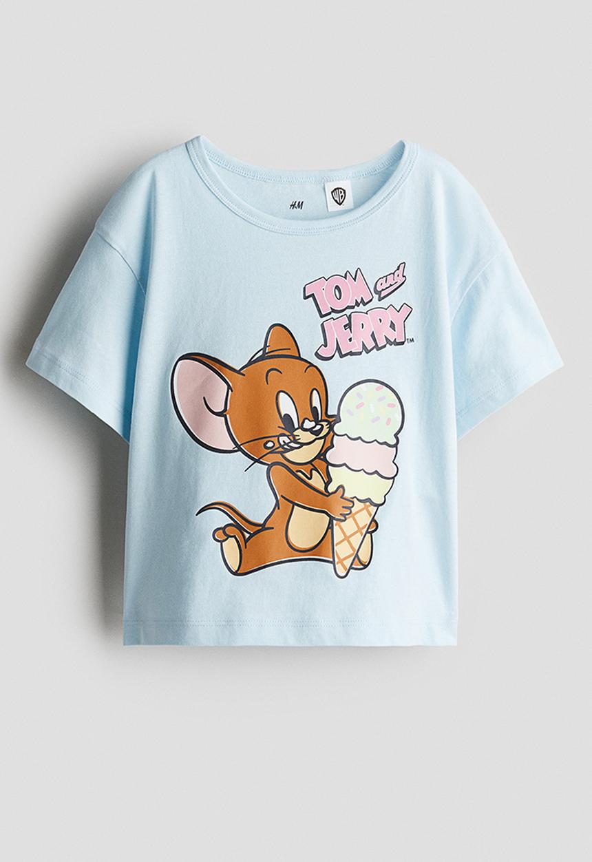 H&M - Printed cotton T-shirt - light blue tom and jerry